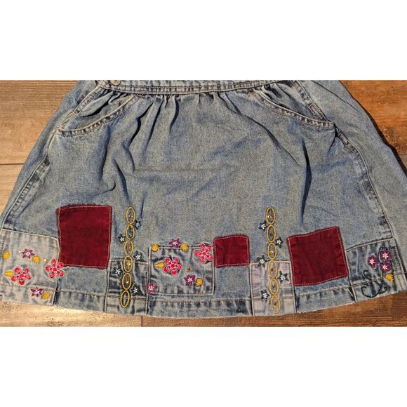 Baby Squeeze Vintage Denim Jean Overall Dress 4T Embroidered Patches Y2K - Picture 3 of 4